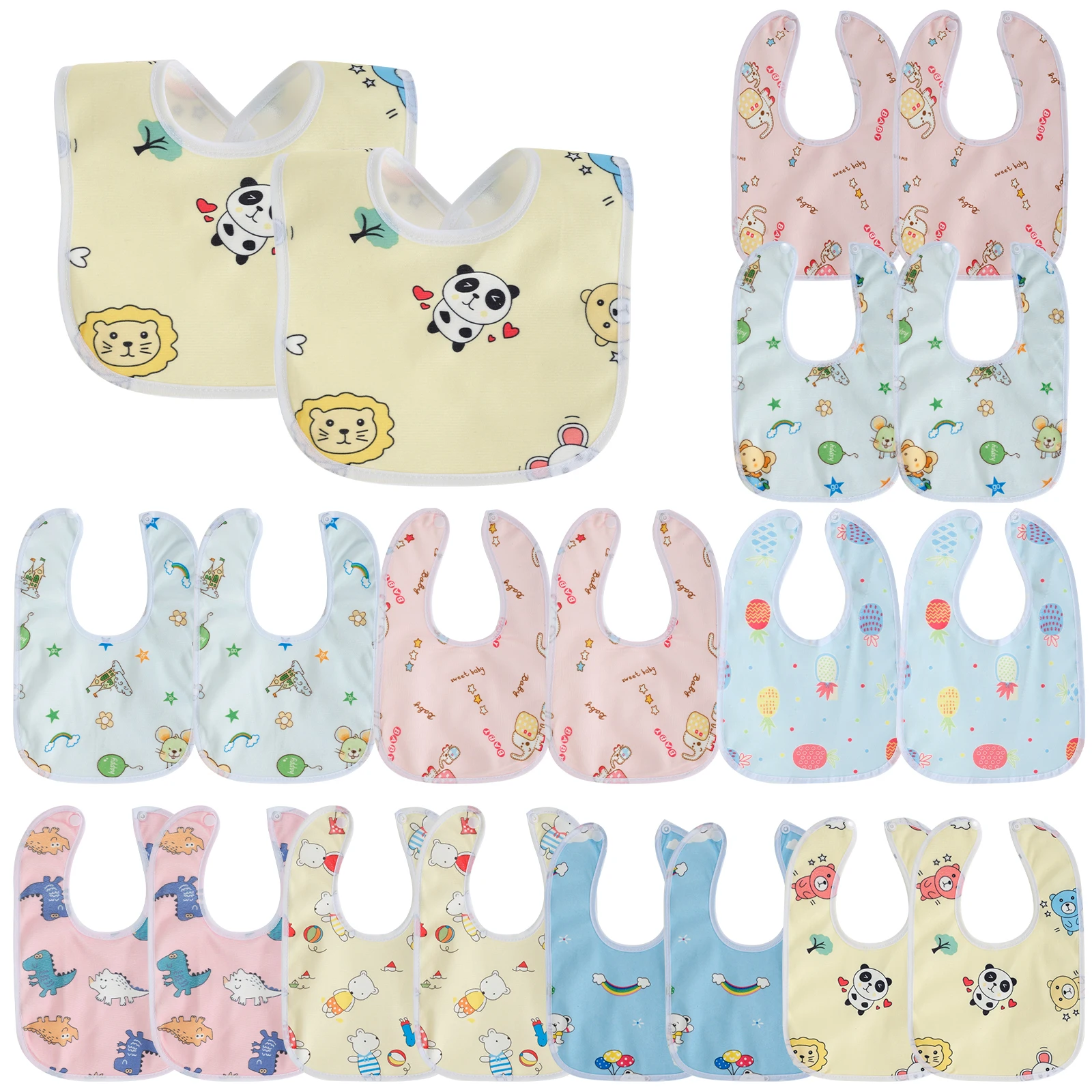 10/20Pcs Baby Bib Cartoon Pattern Pocket Lunch Feeding Bibs Baby Bib Cute Children Baby Apron Kid Burp Cloths Infant Accessories