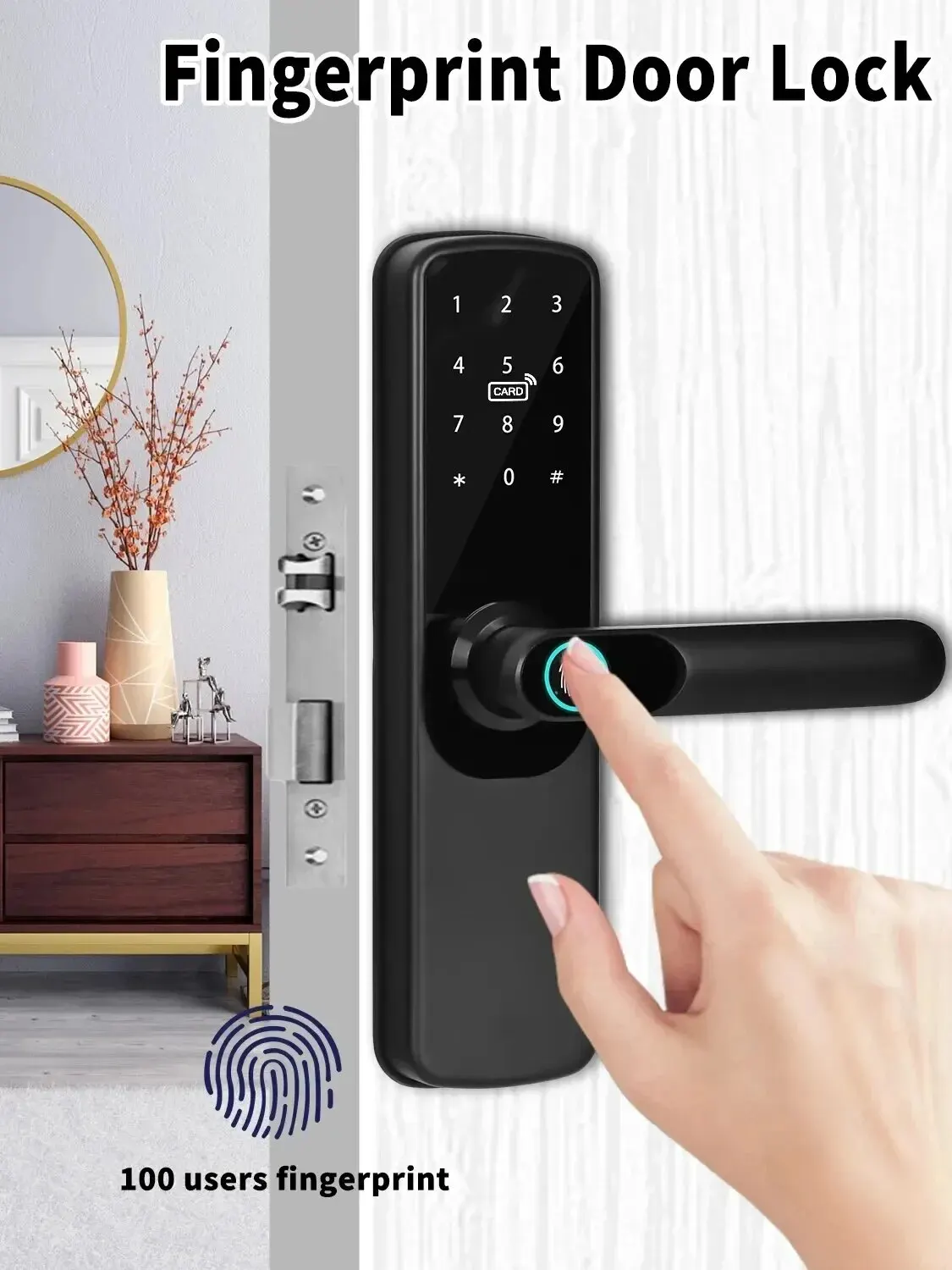 Electronic Smart Door Lock Tuya Wifi With Biometric Fingerprint / Smart Card / Password / Key Unlock/ USB Emergency Charge