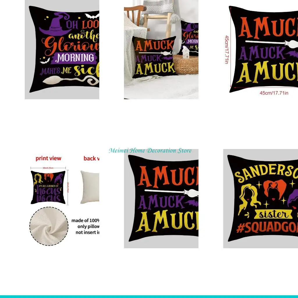 

H7BF Multifunction Halloween Linen Pillow Cover Household Cushion Cover Supplies