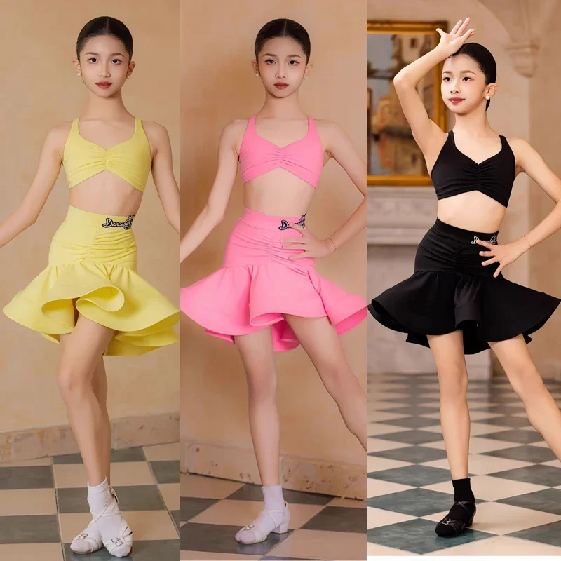 

Summer Latin Dance Clothing Girls Halter Latin Top Chacha Skirt Children'S Latin Dance Professional Costume Stage Wear