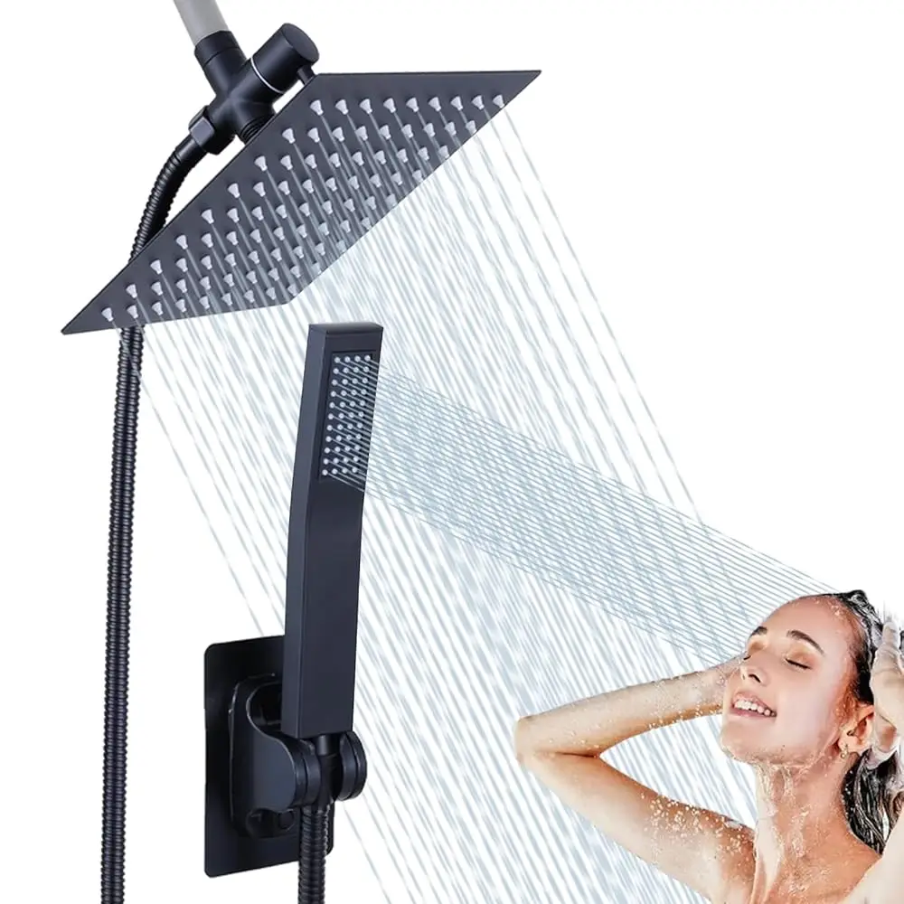 

AllexpreskRainfall Shower Head with Handheld Combo High Pressure, Dual Shower Head 8 Inch Square with Long Hose, Rain Showerhead