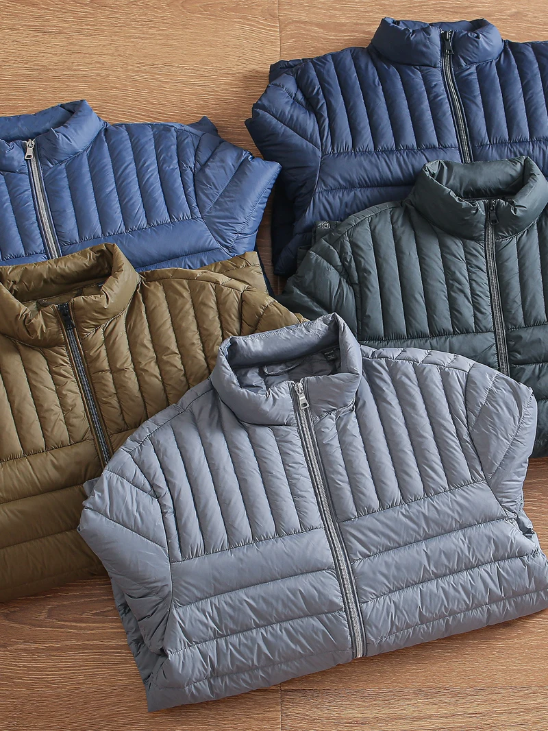 

Мужская легкая теплая пуховая куртка с воротником-стойкой, 90% пухового наполнителя, из высокоплотного нейлона, водонепроницаемая, зимняя, модная, городская, стильная