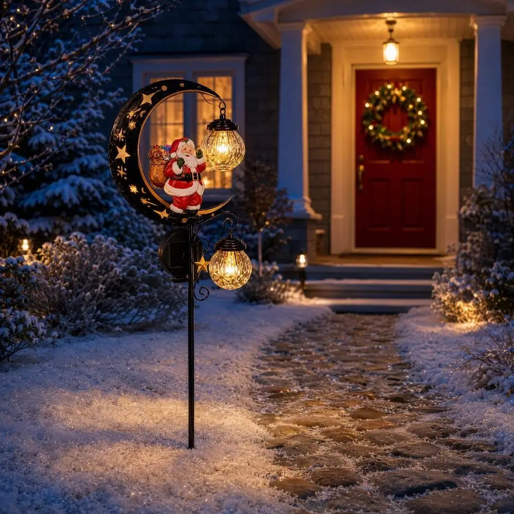 Waterproof Christmas Moon Solar Stake Light Solar Powered Santa Claus Xmas Garden Stake Lamp LED Glowing Snowman
