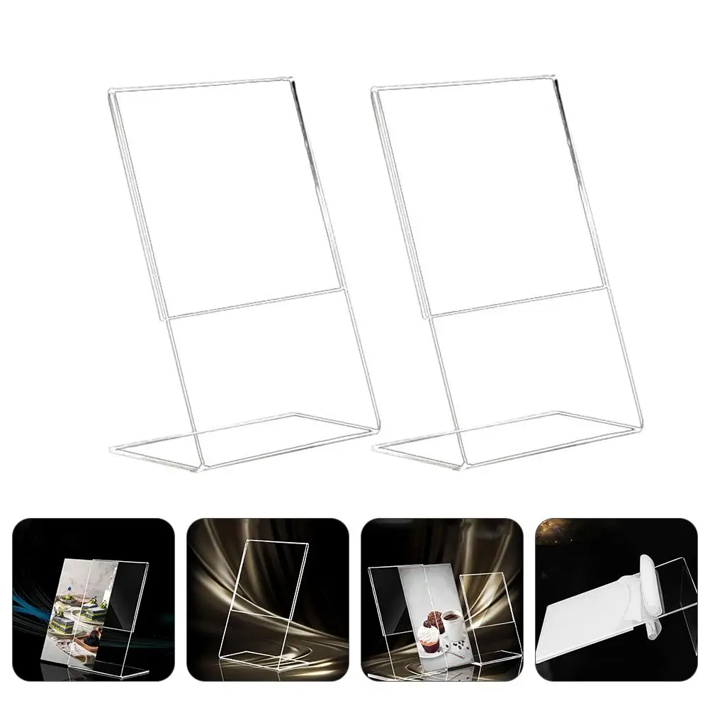 2 Pcs Acrylic Display Board Menu Holder Stand Poster Sign Desktop Transparent
