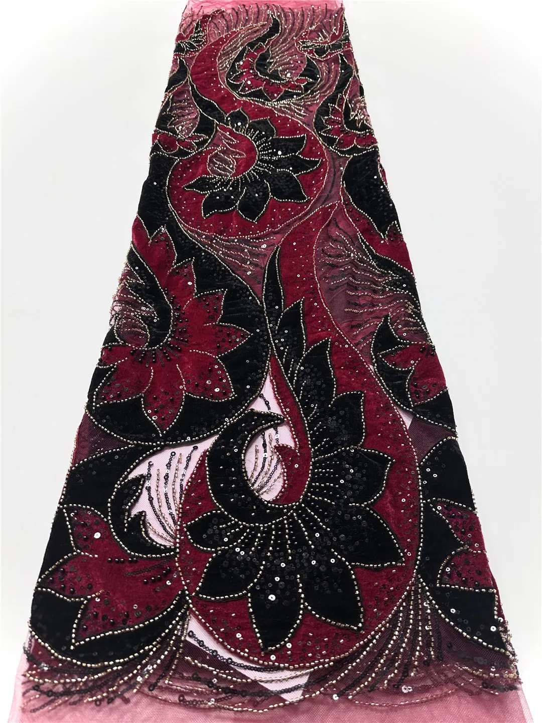 

Африканская нигерийская бархатная кружевная ткань, высококачественная вышивка, французский тюль с блестками, расшитая бисером для свадебных платьев 2025