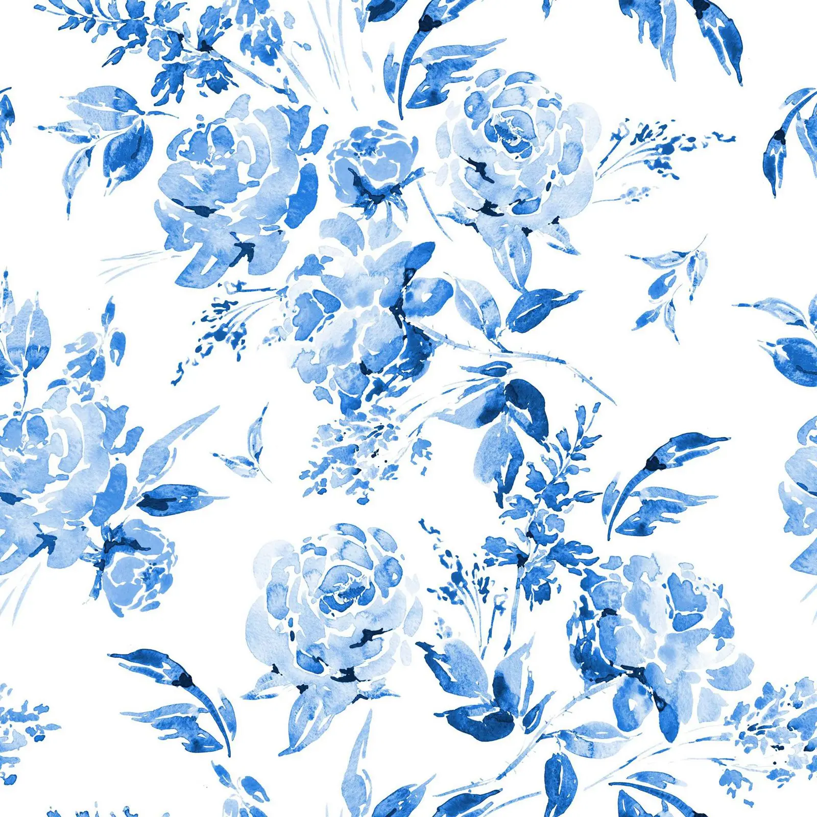 Blue Floral Peel And Stick Wallpaper,BlueLeaves On White Background  Wallpaper, Self adhesive Wall Papers Wall Art Decor