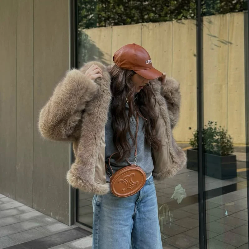 Neo Mint 2025 Winter Fluffy Thicken Hooded Faux Fur Coat Women Chic Street Fashion Girls Eco Fox Fur Jacket Warm Shaggy Overcoat