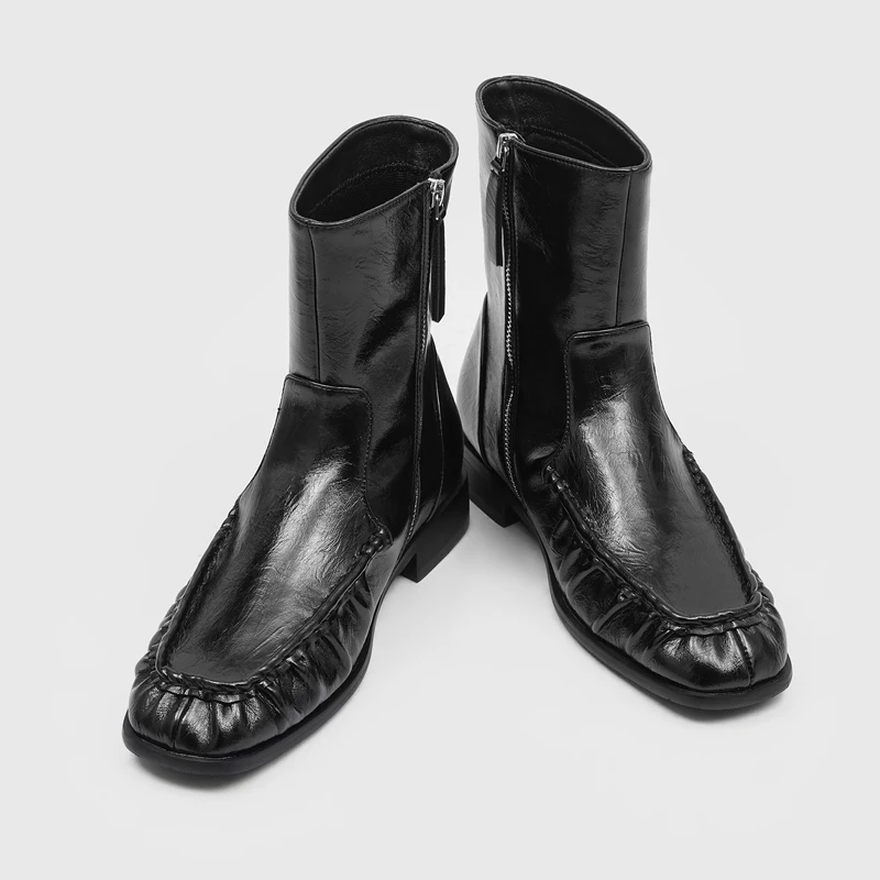 New autumn and winter pleated men's Chelsea boots, with a soft surface, side zipper, anti slip, stylish daily commuting boots