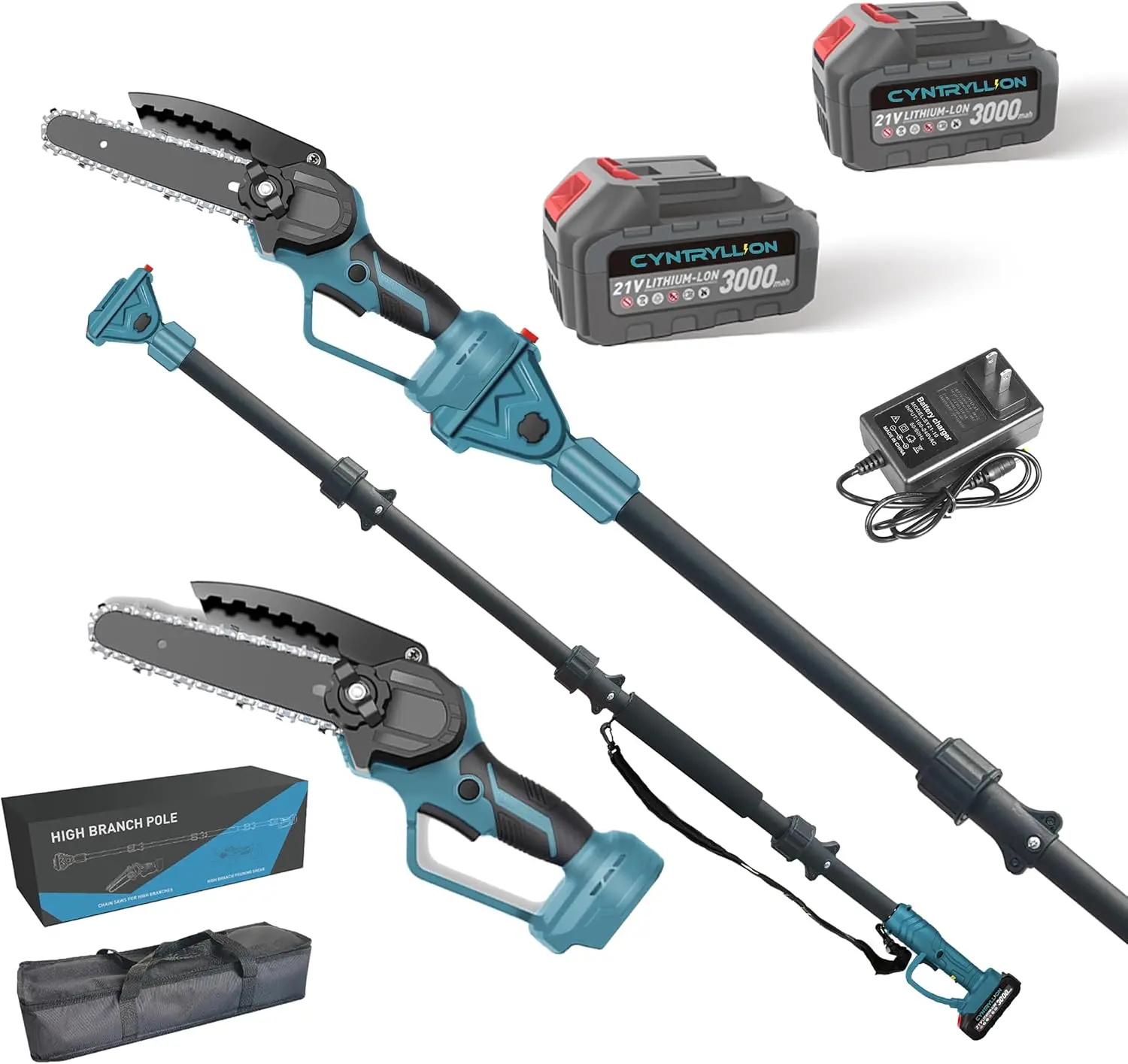 

Cordless Pole Saw & Mini Chainsaw 2-IN-1, 21V 3Ah Battery Powered 6 Inch Brushless Electric Rotatable Pole Saw, 15-Foot Max Reac