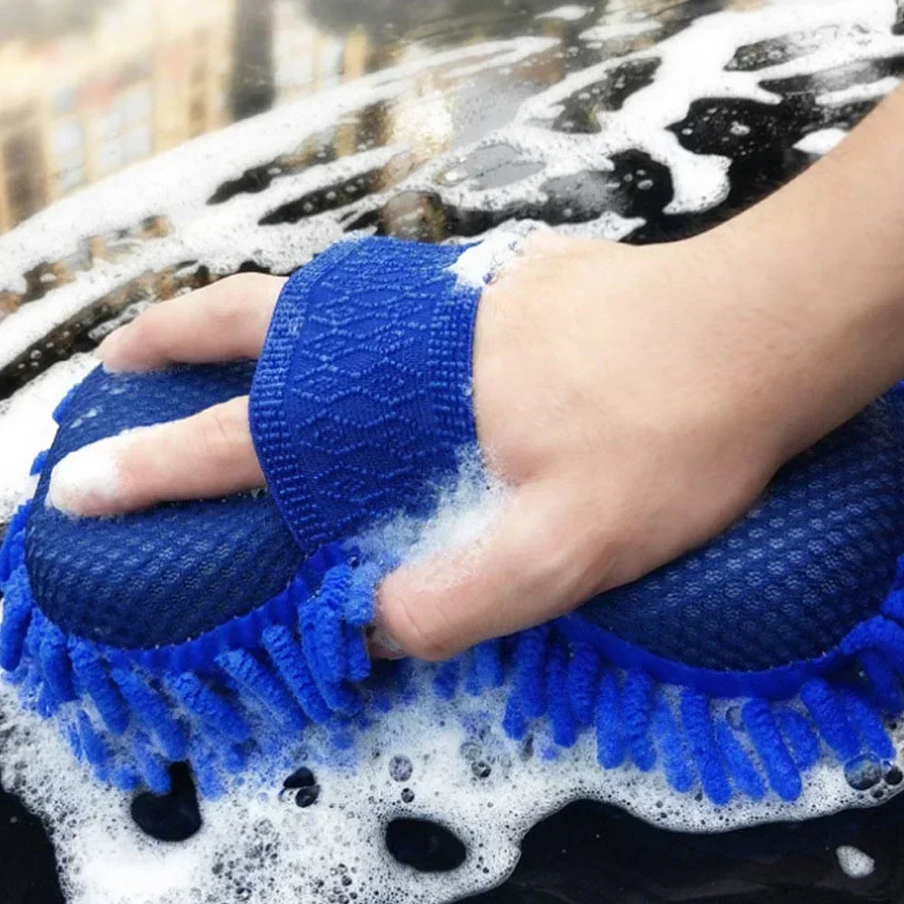 Auto Blue Microfiber Chenille Car Wash Sponge Care Washing Brush Pad Cleaning Tools Auto Washing Towel Glove Styling Accessories