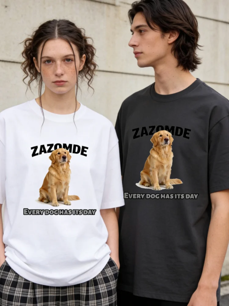

Футболка ZAZOMDE оверсайз из хлопка с золотистым принтом собаки и вдохновляющим слоганом, идеально подходит для повседневной носки, модный топ 2026 года