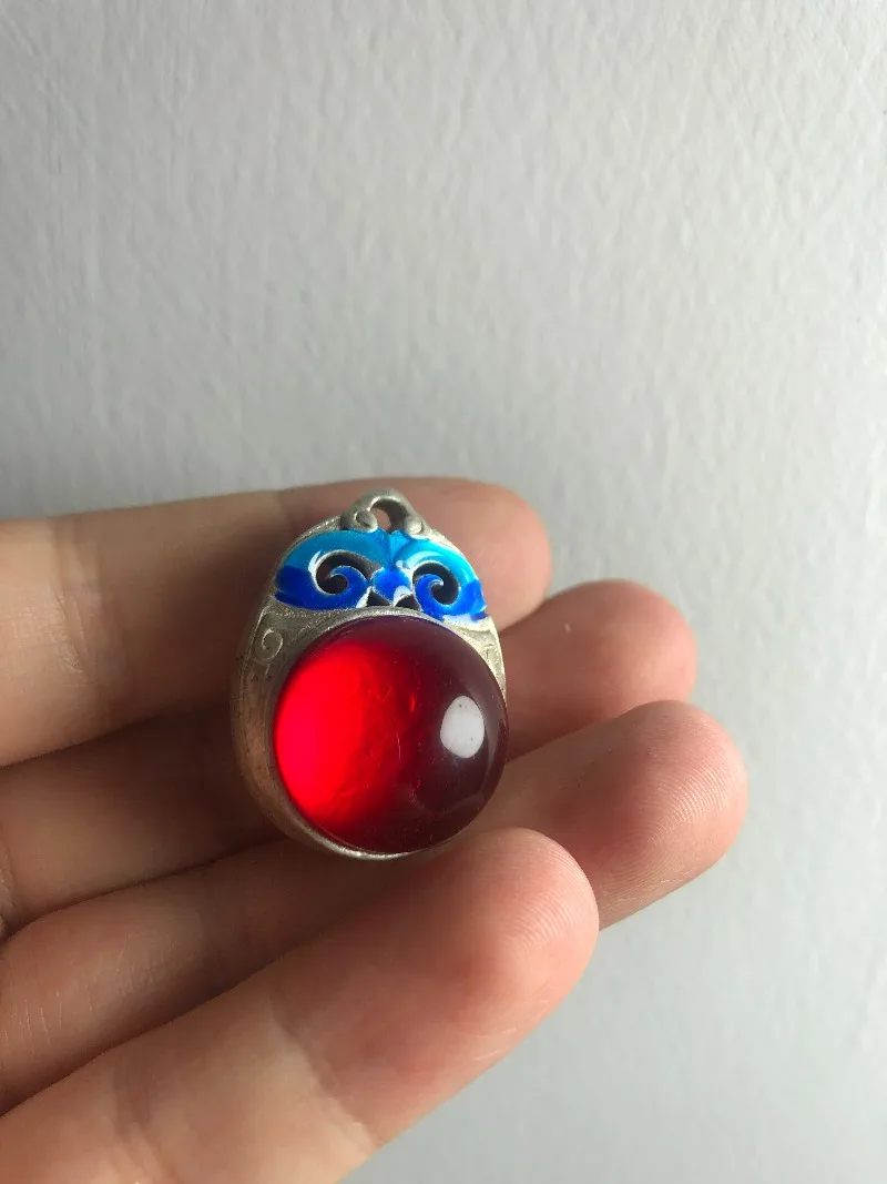 Vintage Cloisonne Bead Pendant Necklace, Antique‑Style Collectible Ornament, Retro Ethnic Decorative Neck Jewelry for Daily Wear