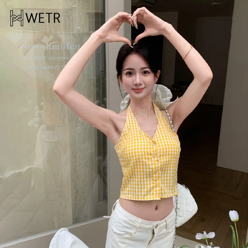 المرأة الصيف الرجعية Y2K منقوشة واحدة الصدر الرسن الدانتيل متابعة أكمام سليم تانك الأعلى