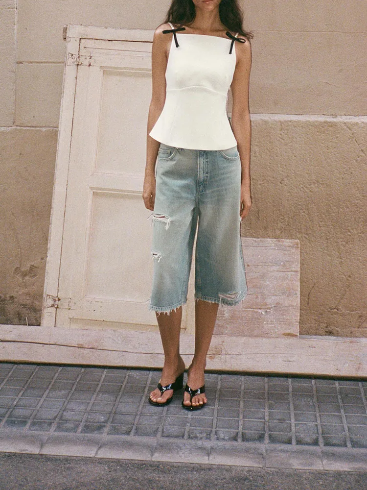 New Winter 2025 Women's Faion Sexy  Knot Decorated Strap Top Trendy Stage Costume Ethnic Wear