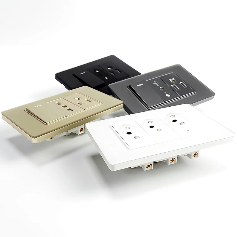 T&I 118 مآخذ التبديل الجدارية لوحة من الزجاج المقسى Type-C USB مقبس الحائط حزمة للبرازيل ، 3 عصابة الجدار التبديل