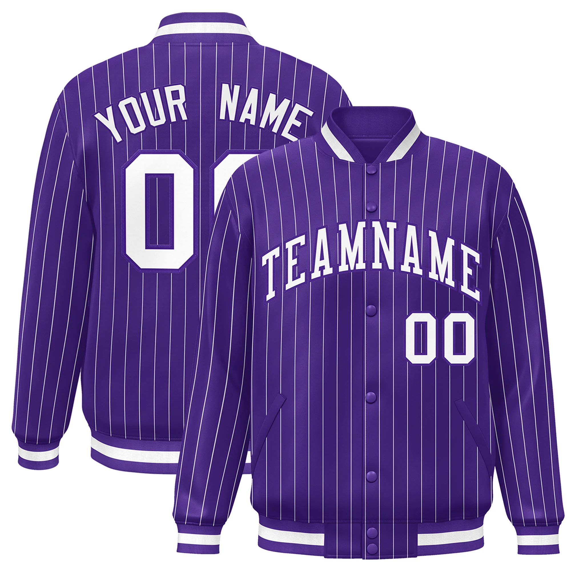 Custom Baseball Jacket Pinstripe Full-Snap Stitched Text Number Logo Varsity Letterman Baseball Jacket