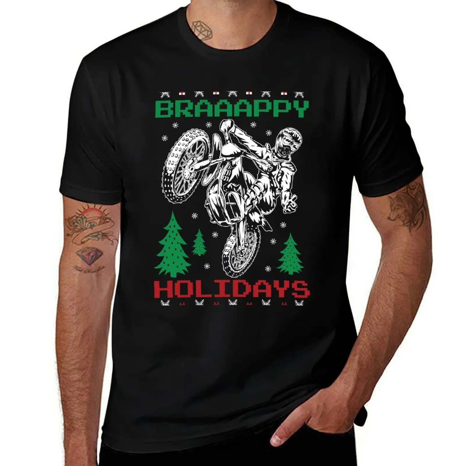 

Motocross Dirt Bike Ugly Christmas Stunt Rider T-Shirt cotton tshirt 100% t shirt man cotton T-Shirt