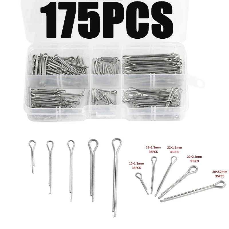 175Pcs Del Nastro Split Spilli Cotter Fissaggi Assortiti Dimensioni di Zinco Placcato In Acciaio Caso Duro Collegamento Scissione Cotter Spille di alta qualità