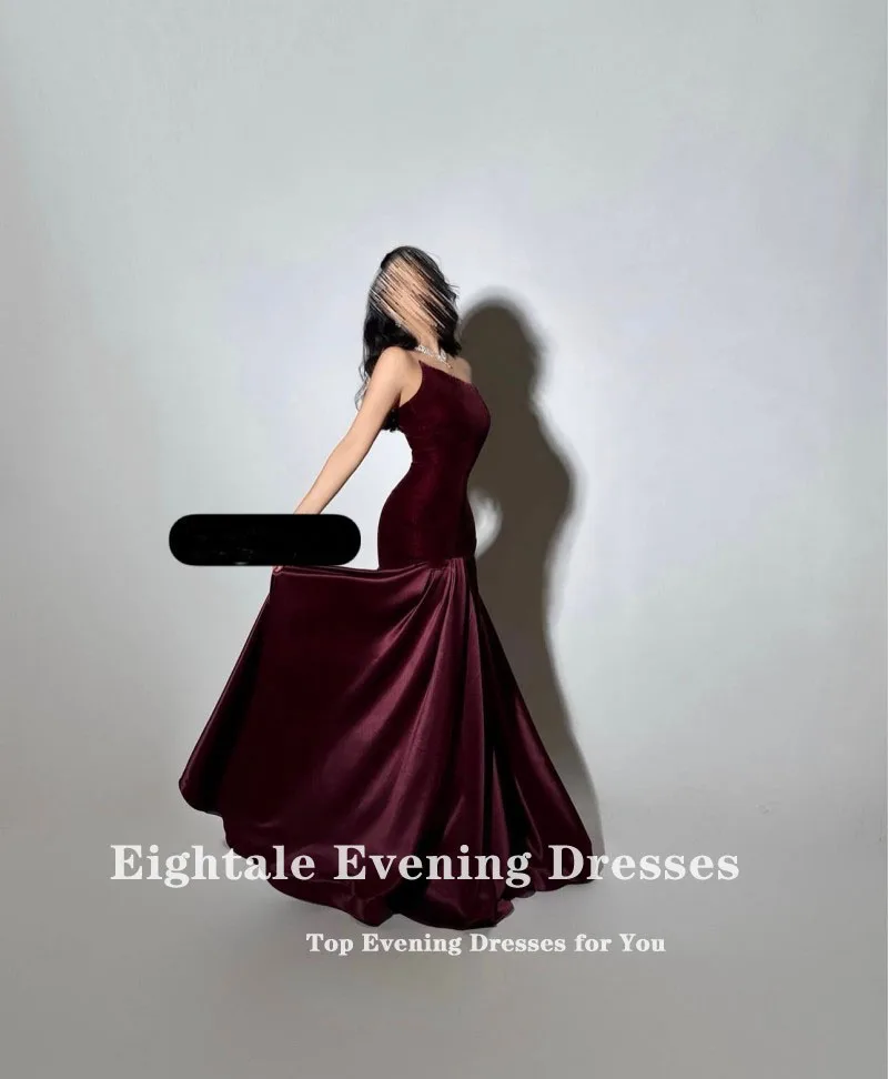 Eightale Velvet Evening Dress for Wedding Party Dark Burgundy Mermaid Dubai Arabic Formal Customized Prom Gowns