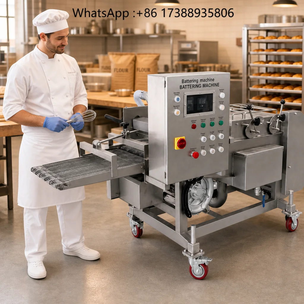 Battering Machine for Tempura Prawn Squid Ring Chicken Wing Batter Coating Production Line in Factory