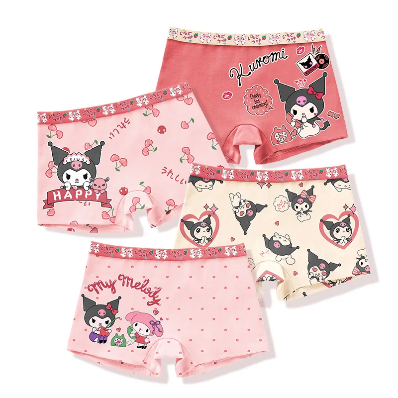 4Pcs Sanrio girls panties cartoon kuromi flat cotton summer thin shorts children's four corner panties