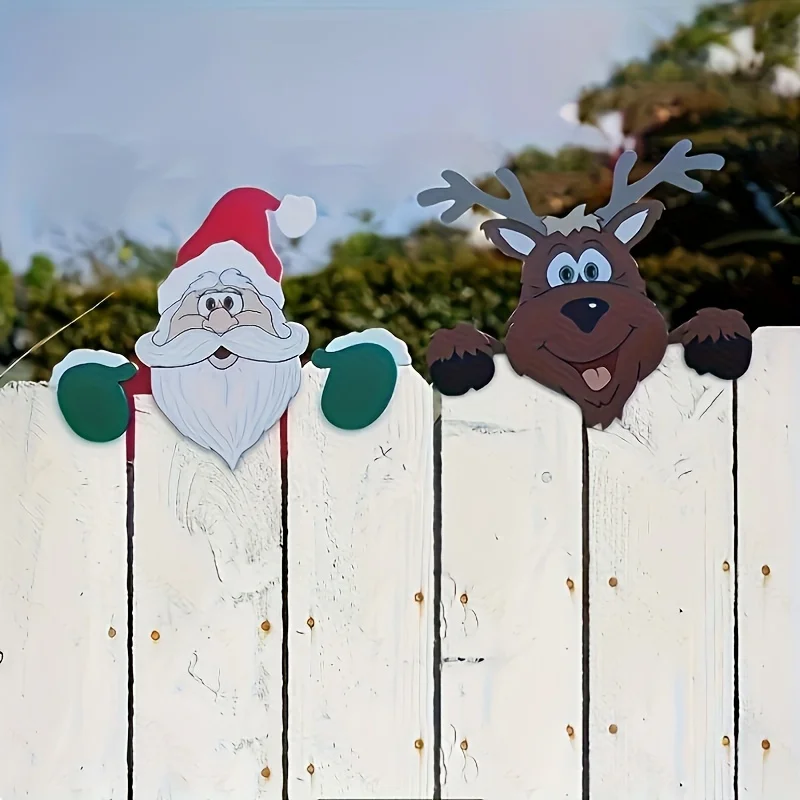 1pc Christmas Fence Ornaments Santa Clause Peeker Yard Ornaments Indoor Outdoor Ground Placard DIY Festival Gift