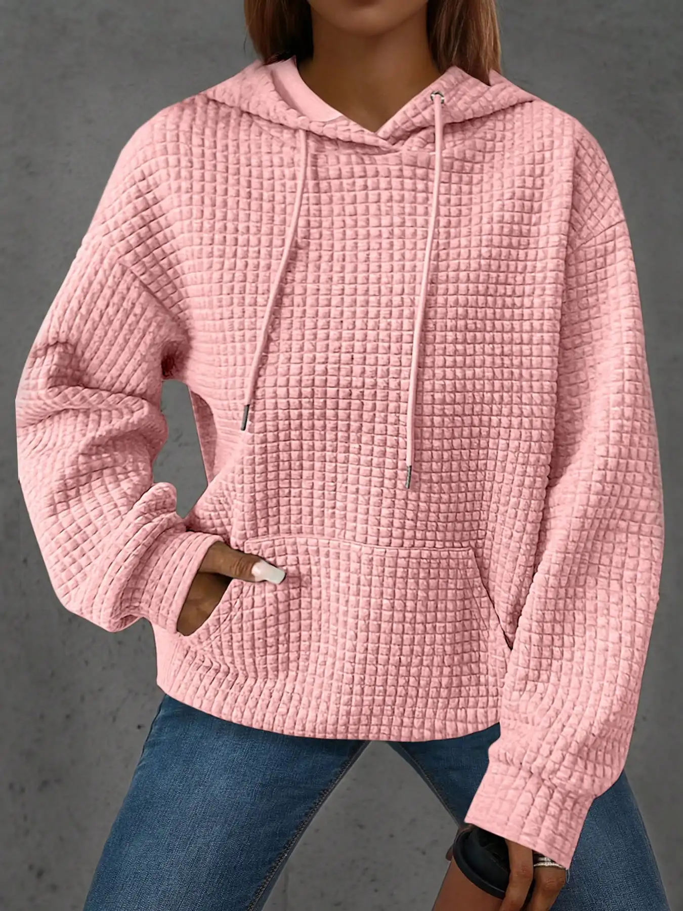 

Женская толстовка оверсайз из жаккардового трикотажа, однотонная, свободного кроя