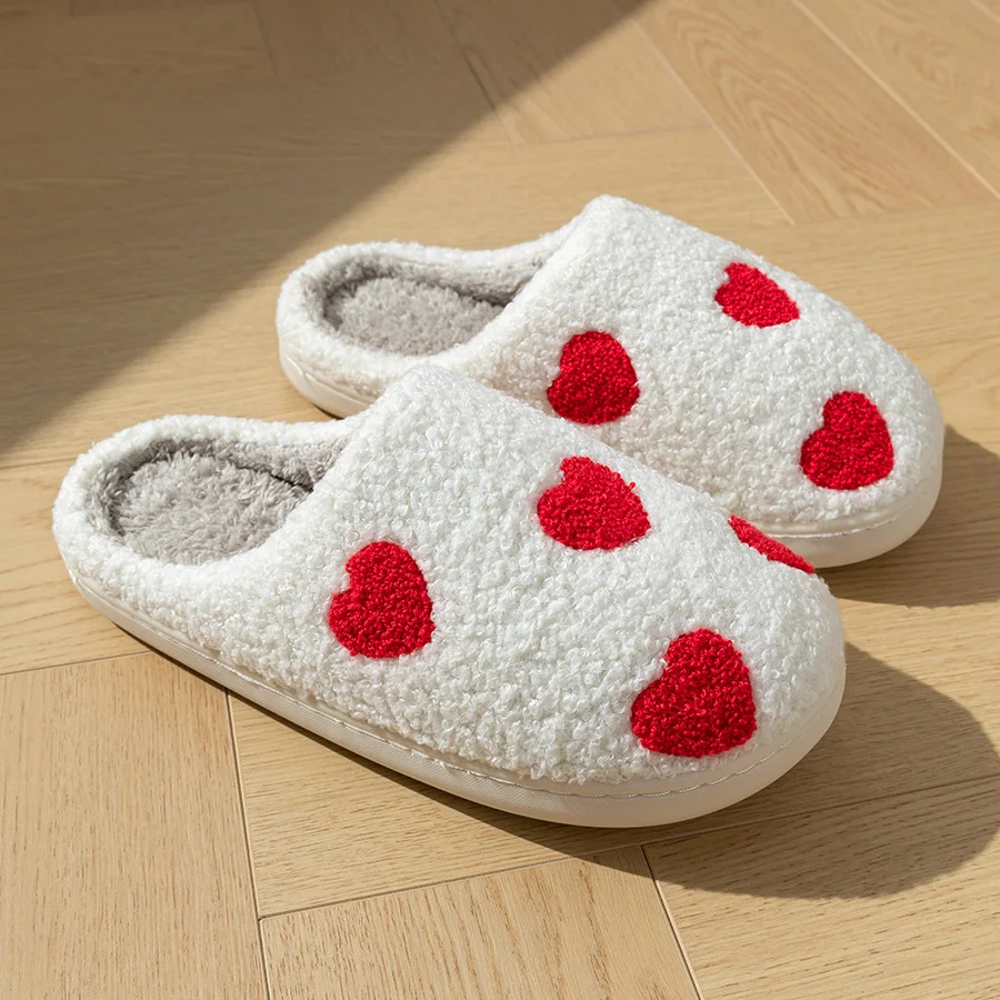 Fashion Women Slippers Home Winter Little Red Heart Pretty Girls Love Romantic Warm Leisure Non-slip Flat Cotton Houseshoes