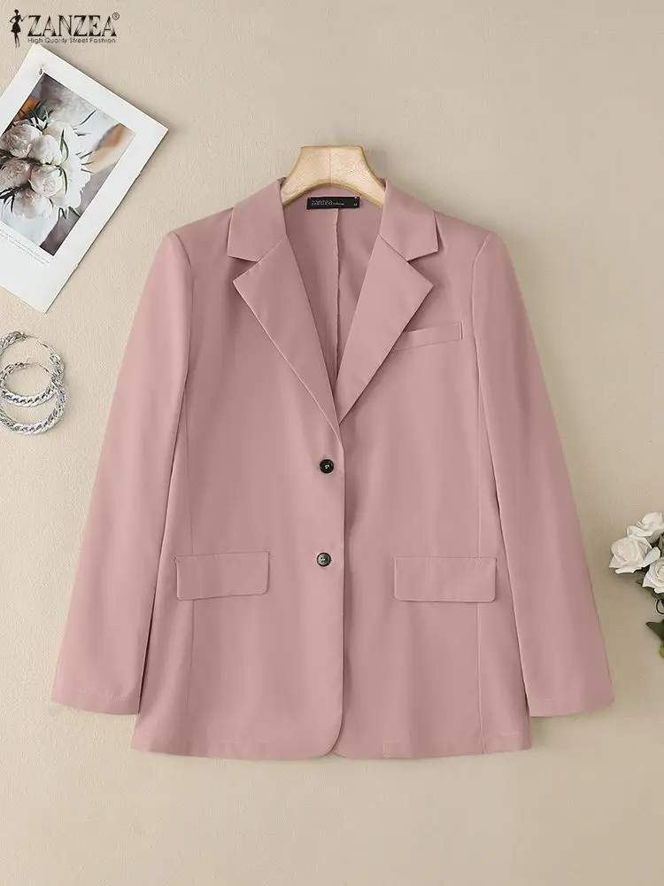 

Women Autumn Elegant Jackets Long Sleeve Lapel Neck Button Up Solid Color Suit Jackets ZANZEA Office Lady Commuting Casual Wear