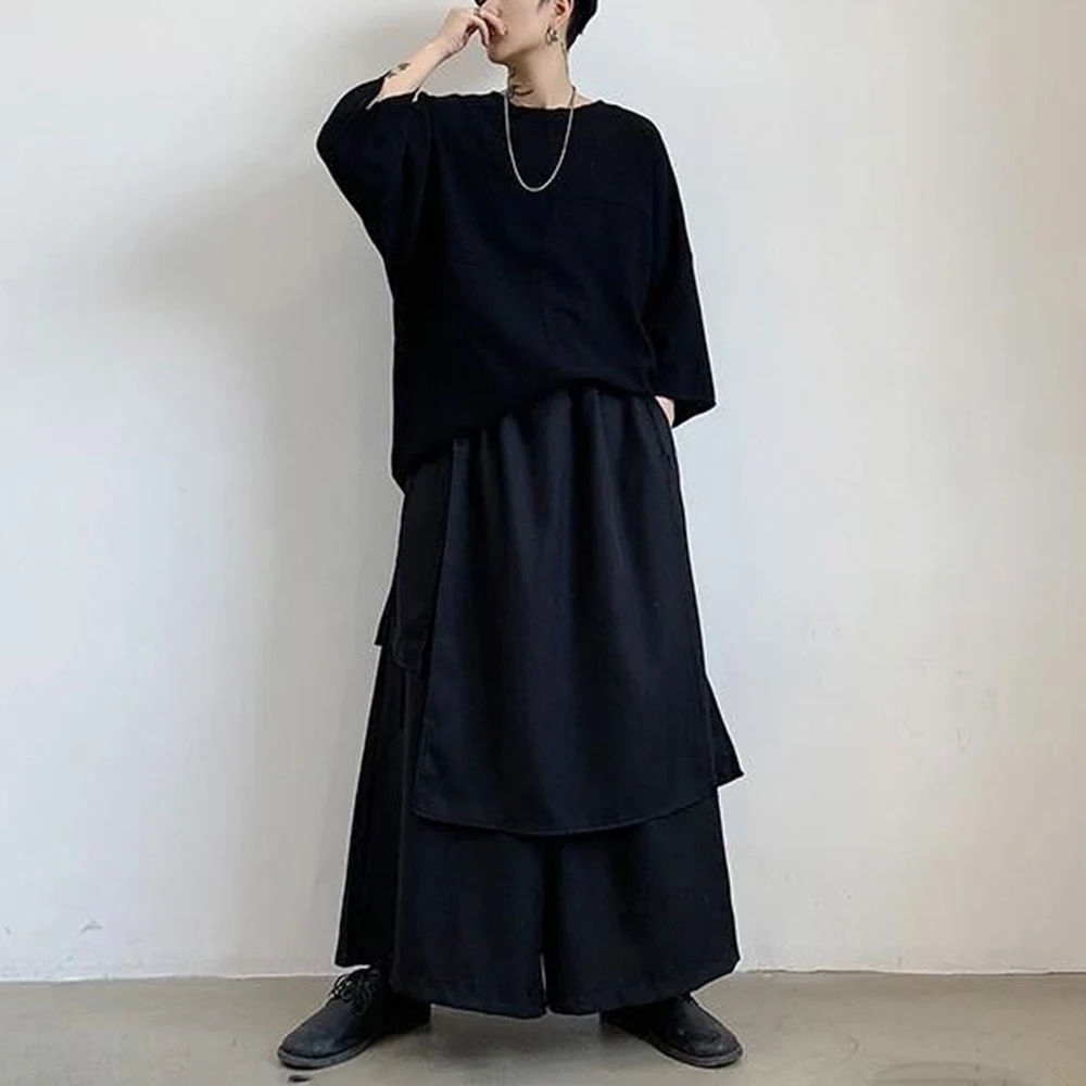 Mens Irregular Layered Skirt Pants Streetwear Fashion Youth Outdoor Versatile Gothic Dark Wide-Leg Pants Men'S Clothing 2026 New