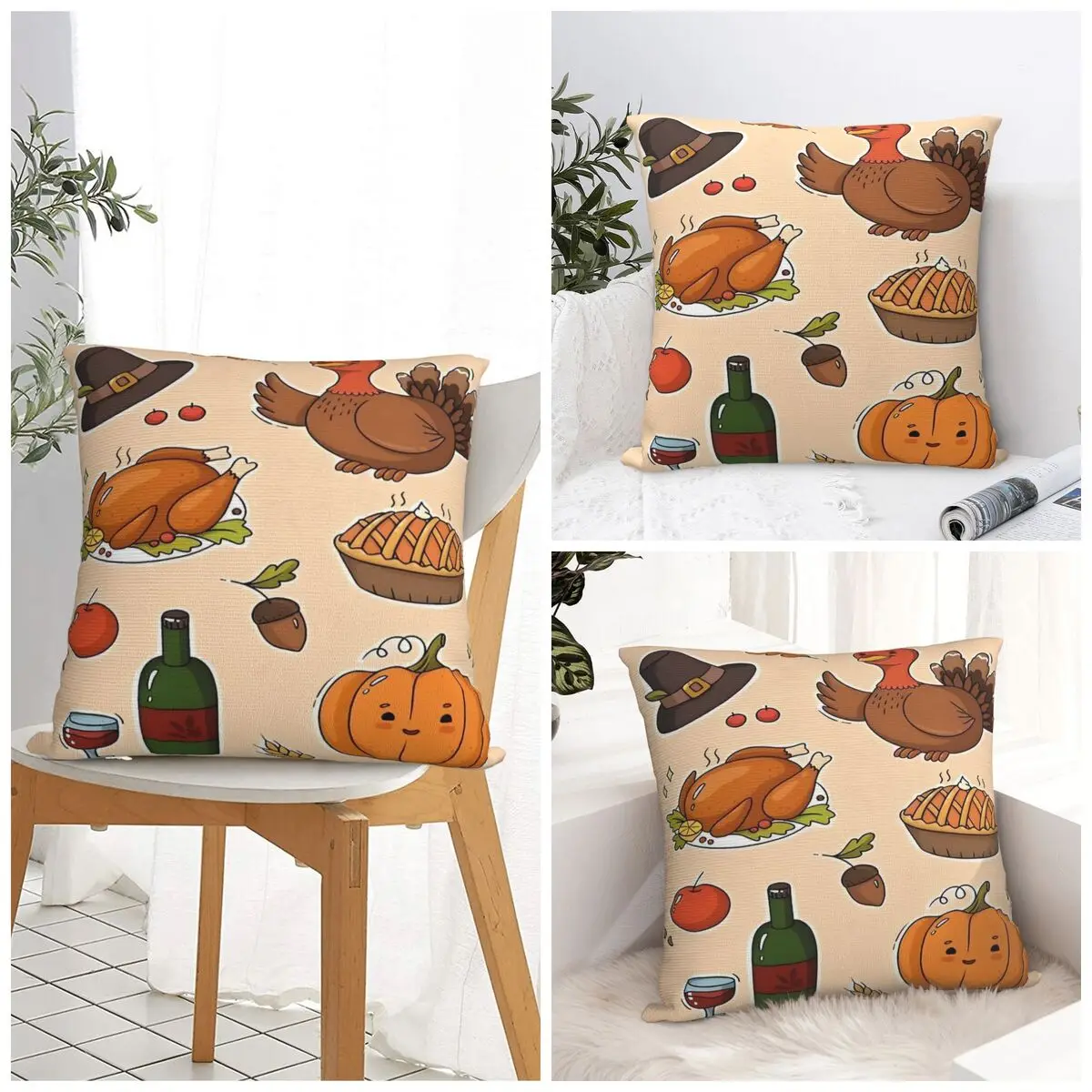 Thanksgiving Day Pillow Case Cushion Cover Square Custom DIY Pillow Cover Funny Pillowcases For Sofa Car Home Decor