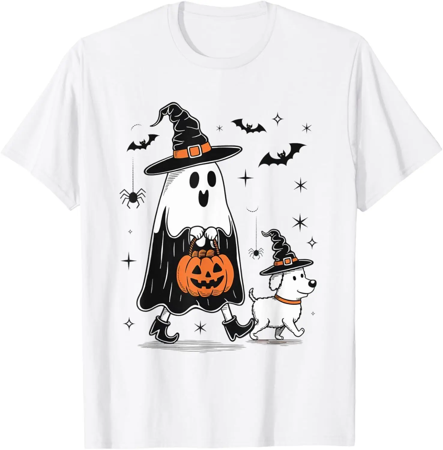 Funny Ghost Walking Dog Spooky Season Halloween Coquette T-Shirt S-5XL