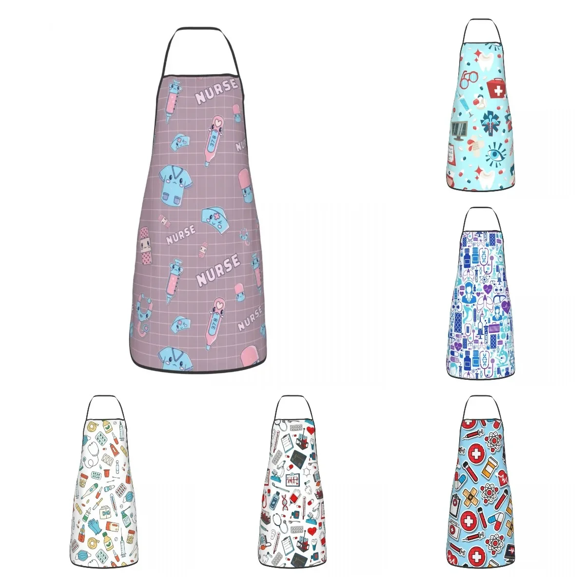 Unisex Kawaii Hospital Medical Pattern Bib Apron Adult Women Men Chef Tablier Cuisine for Kitchen Cooking Nurses Gift Gardening