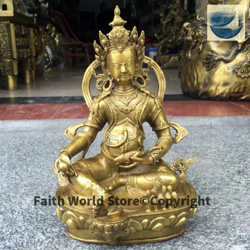 GOOD figure of Buddha HOME efficacious Talisman House Protection # 22CM Tibetan Yellow Jambhala fortune god COPPER Buddha statue