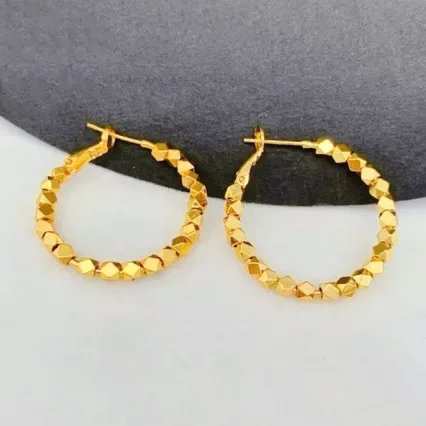 New style 18K gold earrings with poppy beads, sparkling multi-faceted round bead earrings AU750 earrings, gold jewelry for your