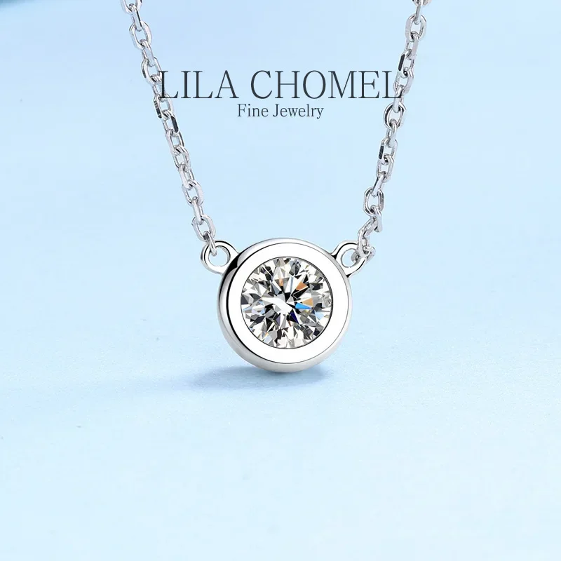 

Pendant girl Gift White Gold 18K Wedding Nice fine Jewelry round 0.5/1Carat VVS Moissanite Diamond Necklace for Women daily wear