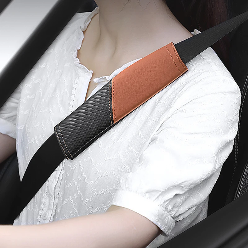 2PCS Leather Carbon Fiber Universal Car Seat Belt Cover Shoulder Protector Pad for BMW Mazda Ford Jeep Honda Toyota AUDI TESLA