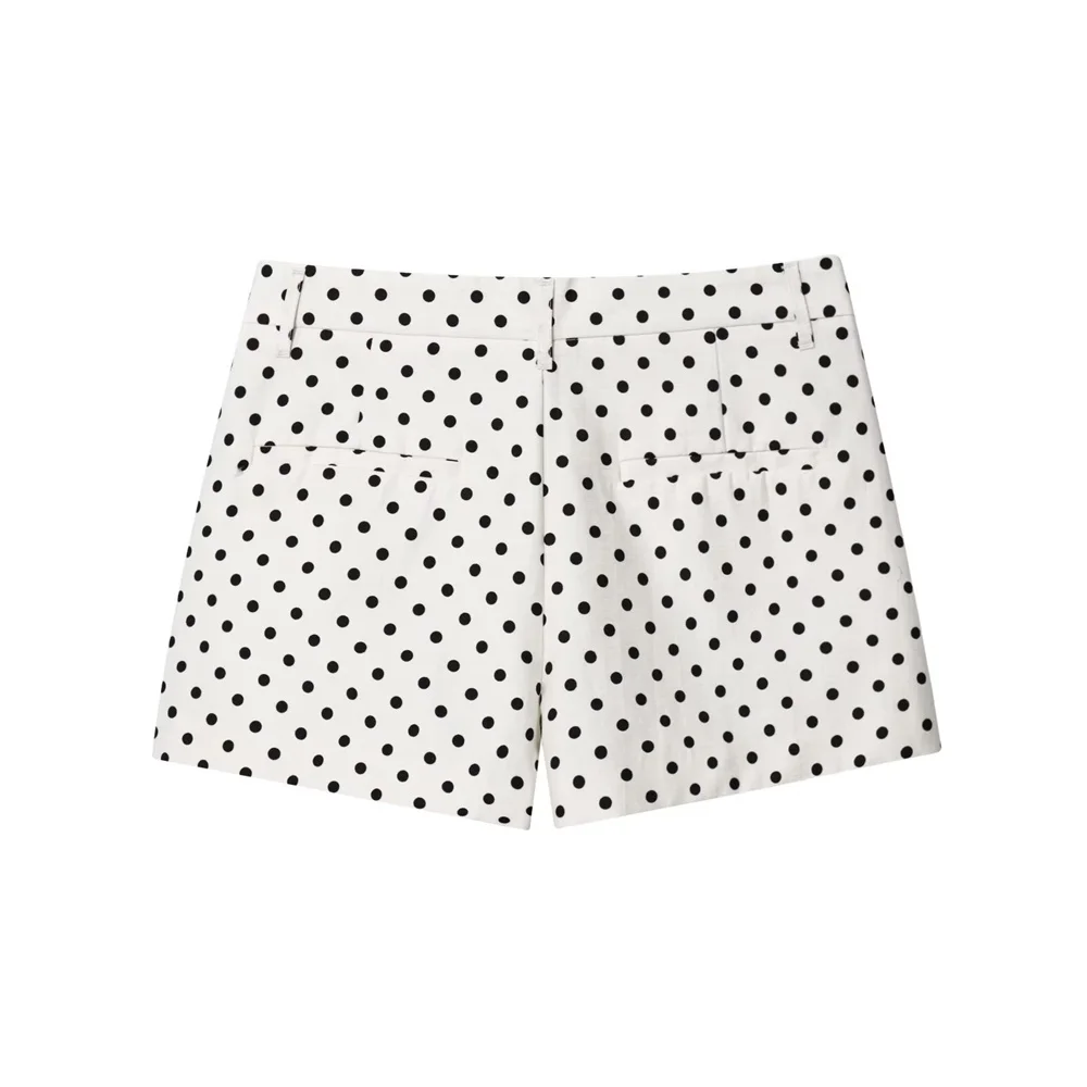 Jaket sifon motif polkadot kerah tegak serbaguna kasual wanita baru dengan celana pendek mini berpinggang tinggi