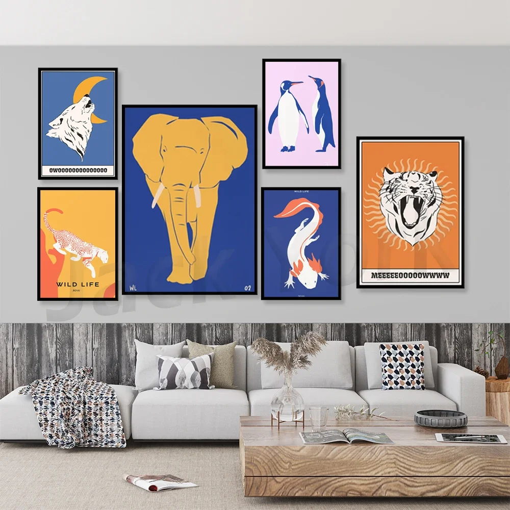 Lemur, penguin, hummingbird, alpaca, rabbit, leopard, tiger, axolotl art print, modern animal art poster
