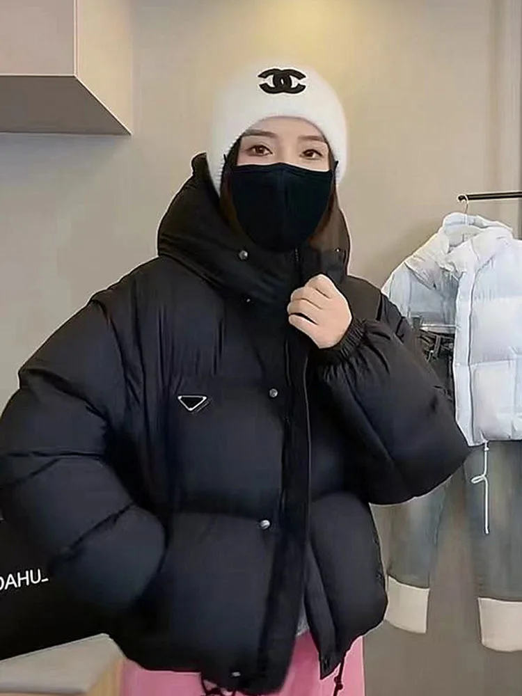 Doudoune à capuche moelleuse pour femme avec poignées amovibles, veste à double manche, parka d'hiver, étiquette triangle, nouveau, 2024