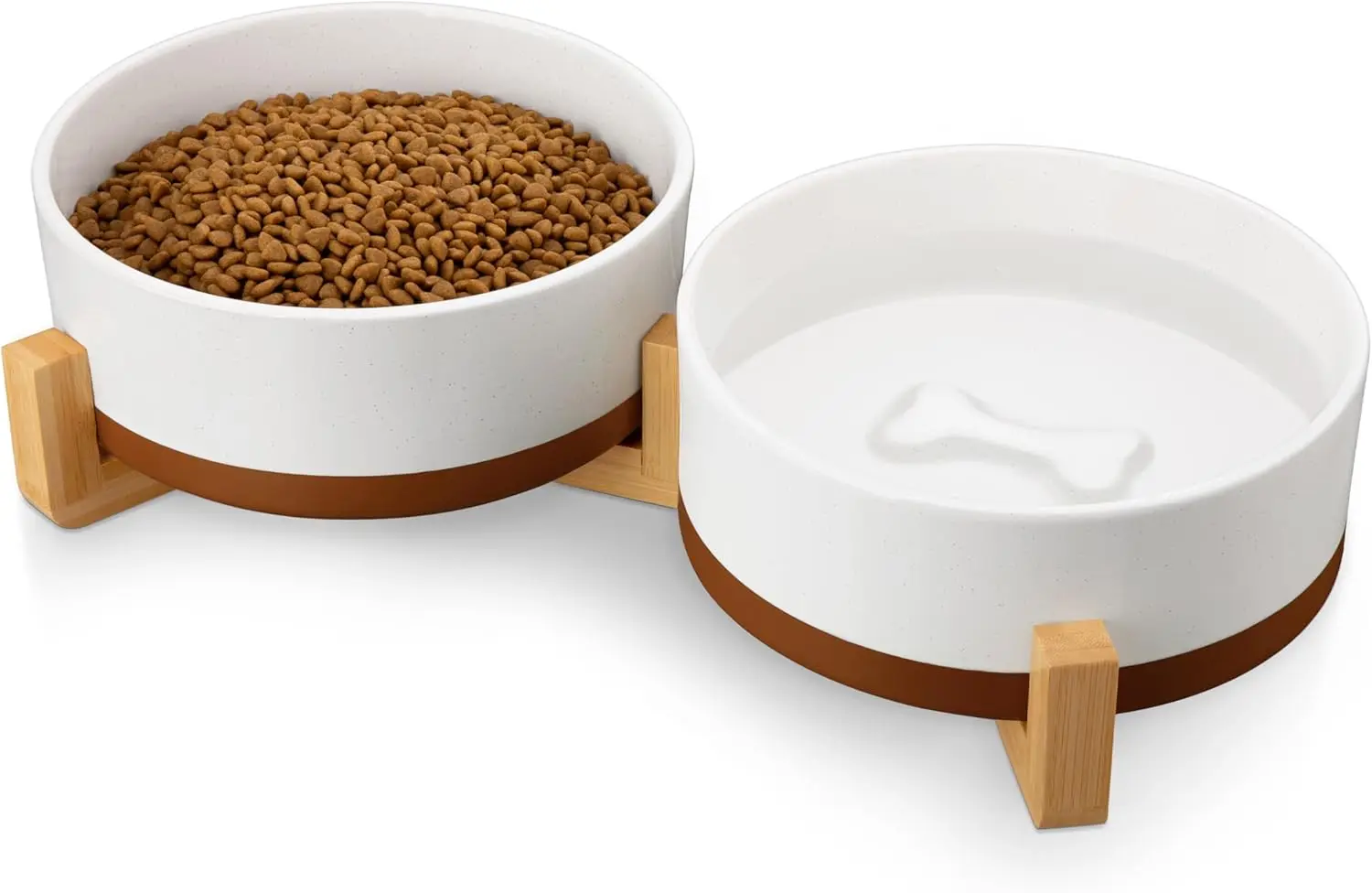 

Wooden Stand Dog Bowls Set, 6-Cup Ceramic Pet Food Water Dishes with Non-Slip Base for Medium to Large Dogs