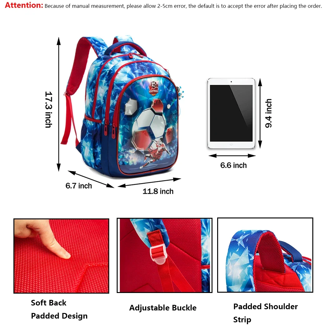 Mochilas escolares de fútbol para niños, mochila 3 en 1 con bolsa de almuerzo, estuche para lápices, mochila escolar para niños, nueva moda