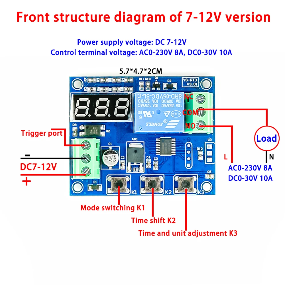 12V/220V Multi-mode Delay Relay Module Timing Power on Power off Delay Switch Time Adjustable for Smart Application Control