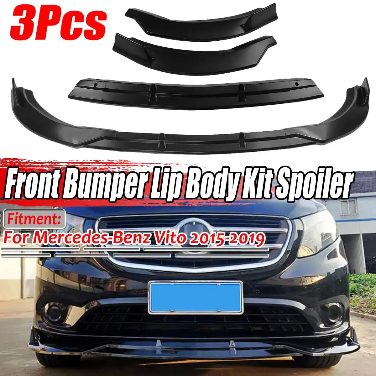

Carbon Fiber Look/Black Car Front Bumper Lip Spoiler Protector Lip Diffuser Guard For Mercedes For Benz Vito 2015-2019 Body Kit
