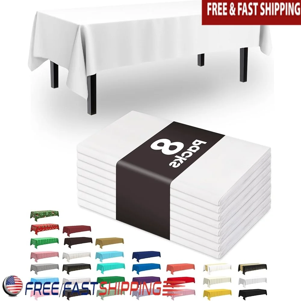 

Disposable Plastic Table Cloths 54 x 108 Inch 8 Pack Parties Weddings Picnics Rectangular Table Covers Easy Clean-Up Event