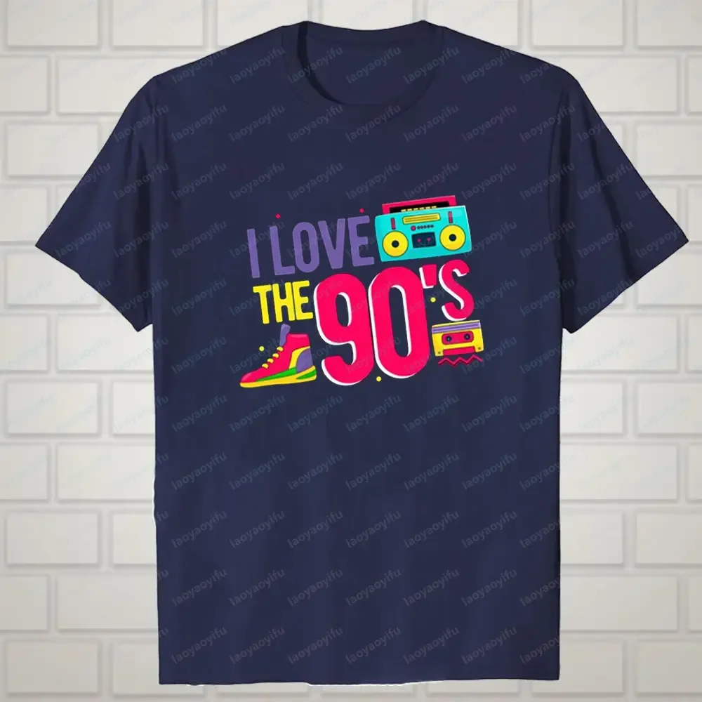 I Love 90‘s Vintage Men Trend T-shirt Radio Board Shoes Vintage Color Print Design 90's Birthday Party Gift Summer Casual Tops