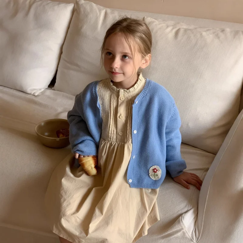 

Korean Children's Clothing Girls' Knitted Sweater Jacket Spring and Autumn Style Baby Girl New Fashionable Loose Sweater for Ki