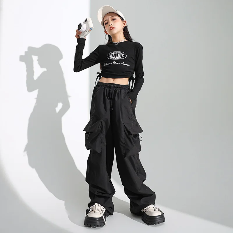 

Kids Street Dance Clothing Hip Hop Dance Costume Long Sleeve Top Cargo Pants Teenage Girls Jazz Drum Show Stage Clothes 6 8 10 Y