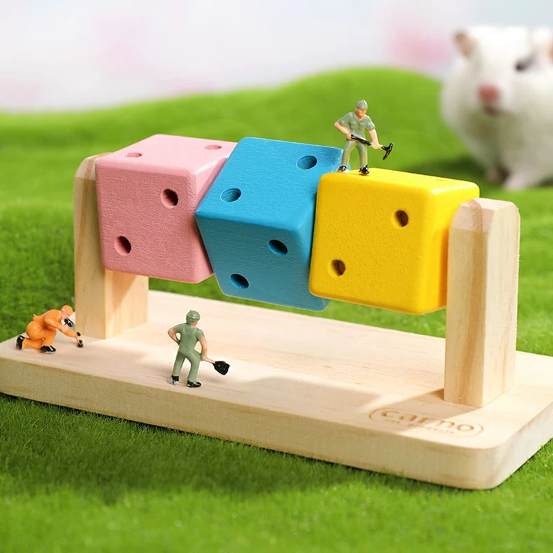 1pc Funny Colorful Wooden Rubik\'s Cube-shaped Interactive Chewing Toy for Small Pet Birds Parrots Hamsters Boredom Relief Toys
