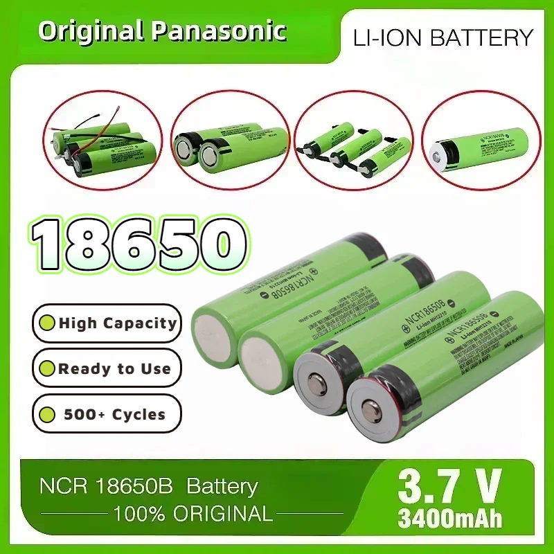 

Panasonic NCR18650B 18650 Rechargeable Battery 3400mAh 3.7V Lithium ion for Flashlight Power Tool DIY Soldering